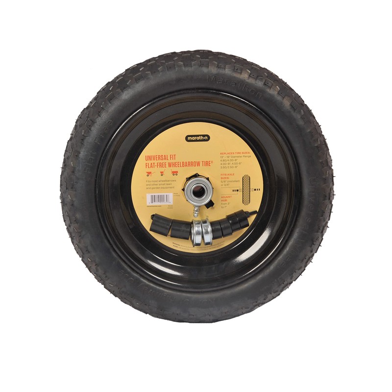 Universal Fit, Flat Free Wheelbarrow Tire and Wheel Assembly with