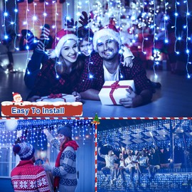 JXLEDAYY Christmas Lights 640 LED 65 FT Christmas Lights Outdoor with 120 Drops Plug in 8 Modes Christmas Decorations Curtain Fairy Lights for Wedding Party Holiday Bedroom Garden Patio Indoor (Blue)