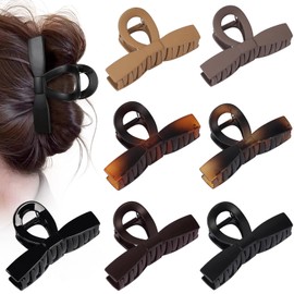 Fashion Bow Hair Claw Clips, 7 Pack 4.1 Inches Non-Slip Large Hair Clips for Women, Matte Tortoiseshell and Neutral Colors Hair Bows for Thick Thin Hair