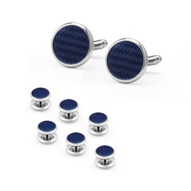 Royal Navy Blue Sapphire Cufflinks For Men, Tuxedo Button Studs For Shirts, Cufflink Stud Set Tuxedo Onyx, Men'S Dress Shirt Button Collar Studs Barrister, Blue Cufflinks For Men Wedding