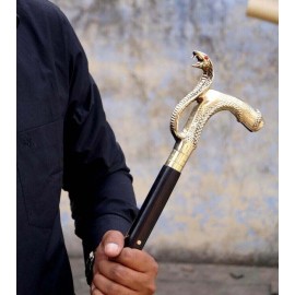 Handmade Solid Brass Cobra Snake Head Handle Functional Wooden Walking Cane Snake Cane
