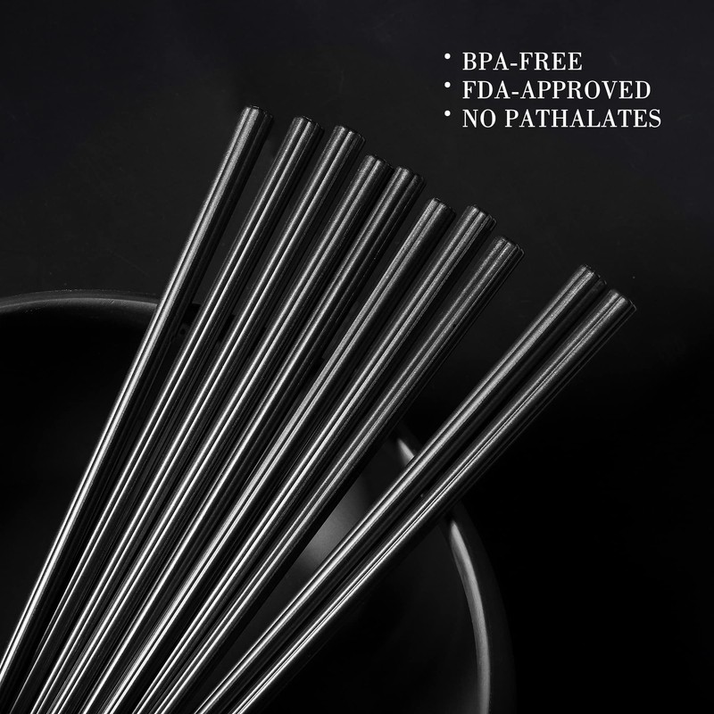 SUPJOYES Fiberglass Chopsticks Reusable, 5 Pairs Reusable Black Plastic Chopsticks