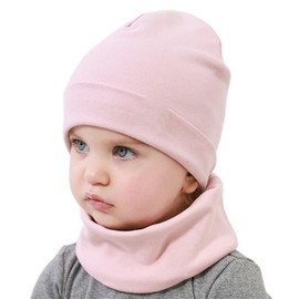 Yemlarey Children's Hat Scarf Set Cotton Baby Hat Girls Boys Hood Warm Beanie Loop Scarf Autumn Winter, lightpink, M