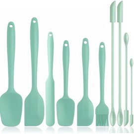 Oranlife Juego de 10 espátulas de silicona resistentes a altas temperaturas De grado alimenticio, De una sola pieza, Con raspadores antiadherentes para hornear y cocinar (Verde claro)