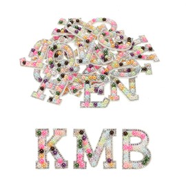 MECCANIXITY Iron on Letter Pearl Letter Patches Rhinestone Rainbow Color A-Z Glitter Pearls Rhinestone Alphabet Patches for DIY Clothes Repair Hats Bags Pack of 26