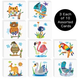 Box of 30 Blank Watercolor Note Cards with Envelopes - All Occasion Blank Greeting Cards (4 x 5.12 Inch) - Cute Animal Thank You Notecard (10 Designs, 3 Each) (Colorful animals)