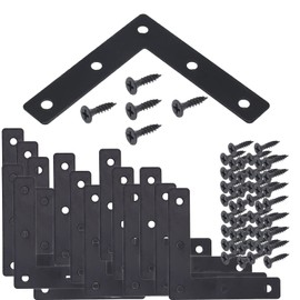 Joyangy 20pcs Black L Flat Shape Braces Corner Bracket, 80x80 mm Decorative Corner Brackets Mending Plate, Cold Rolled Steel 90 Dgree Angle Bracket for Wood Furniture Fixing