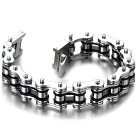 Heavy and Study Mens Motorcycle Chain Fancy Bike Chain Bracelet Steel Silver Gold Black Tri-Tone(CA)