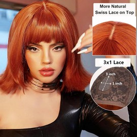 Datanala Ginger Straight Bob Wig with Bangs Straight Short 350# Bob Wig with Bangs Human Hair 3x1 HD Lace Glueless Wigs Blunt Cut Silk Bob Wig Wear and Go 180% Density Bob Wig with Bangs Realistic Look Natural Color for Women (350# Bob Wig with Bangs 10I