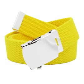 Build A Belt Classic Silver 1.25" Wide Slider Buckle with Canvas Web Belt (Mens Small Yellow)