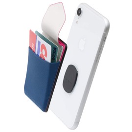 Sinjimoru Removable Cell Phone Wallet with Flap, Wireless Charging Compatible Cell Phone Card Holder for Back of Phone. Sinji Mount Flap Navy