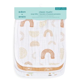 aden + anais Snap Baby Bib, 100% Cotton Muslin, 3 Layer Burp Cloth, Super Soft & Absorbent for Infants, Newborns and Toddlers, Adjustable with Snaps, 3 Pack, keep rising