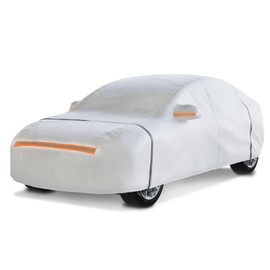 Waterproof Hatchback Car Cover: 6-Layer Protection from Rain, Snow, UV & Dust - Universal Fit up to 169 inches with Zipper Door & Windproof Straps for Outdoor, Garage, Travel Use,Silver