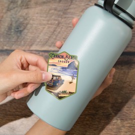 Die Cut Sticker Cannon Beach, Oregon, Woody and Haystack Rock, Vinyl Sticker, (Waterproof Decal for Cars, Water Bottles, Laptops, Coolers), Large