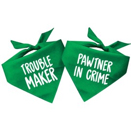 Pawtner in Crime & Trouble Maker Dog Bandana Set (2 Pack - Green, OS 577 578)