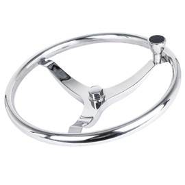 NovelBee 3 Spoke Boat Steering Wheel,Stainless Steel Steering Wheel with 1/2"-20 Nut and Turning Knob for Teleflex Cable Helm (13-1/2" Dia)