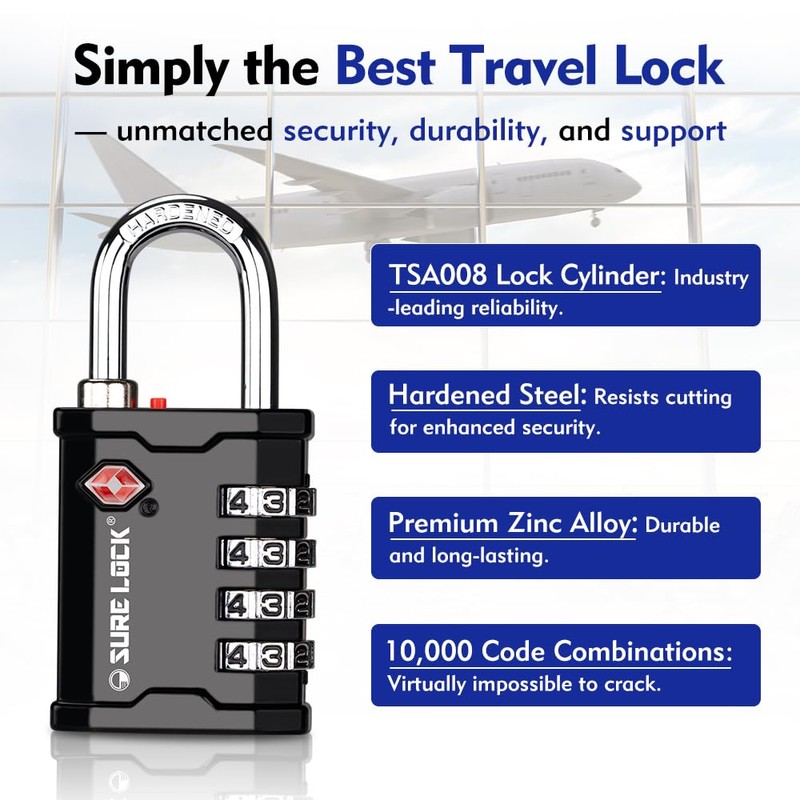 SURE LOCK TSA Accepted Heavy Duty Big Combination Luggage Padlock