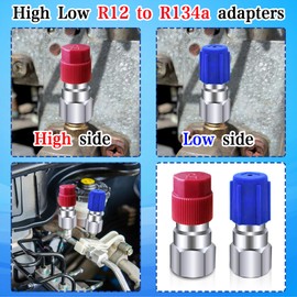 R12 to R134a Conversion Kit, 1Pair R12 to R134a Convert Adapters, R12 to R134A AC Retrofit Fitting Adapter Kit, R12 to R134a Adapter Fittings, Fits for Car AC Air Conditioner Refrigerant System