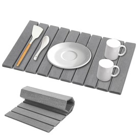 Collapsible Stone Dish Drying Mat，24"(L)×16"(W) Self Drying Mat for Kitchen Counter, Absorbent Quick Dry Diatomaceous Earth Pad, Large, Dark Gray