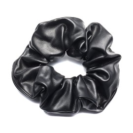 QinGoo Large Stylish Leather Leather Scrunchie Black Hair Elastic Hair Accessory Cute Korean Women's 1 Piece (Black)