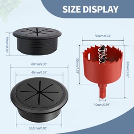 2 Pieces 2 Inch Desk Hole Grommet, 1hole Saw, Cable Grommet, Wire Management Hole Cover, Abs Plastic Desk Cord Hole Cover with Hole Saw for Wires and Cables Through Countertop, Desk Grommet