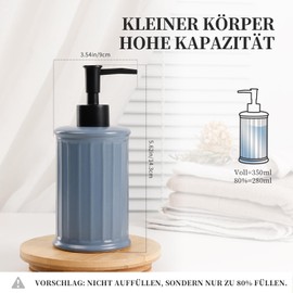 Umlaca Soap Dispenser, Refillable Ceramic Soap Dispenser, 360 ml, Suitable for Kitchen, Bathroom, Liquid Soap Dispenser (Blue)