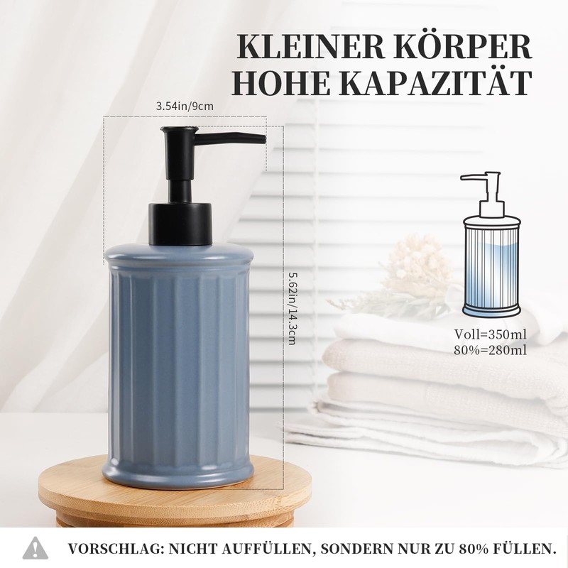 Umlaca Soap Dispenser, Refillable Ceramic Soap Dispenser, 360 ml, Suitable