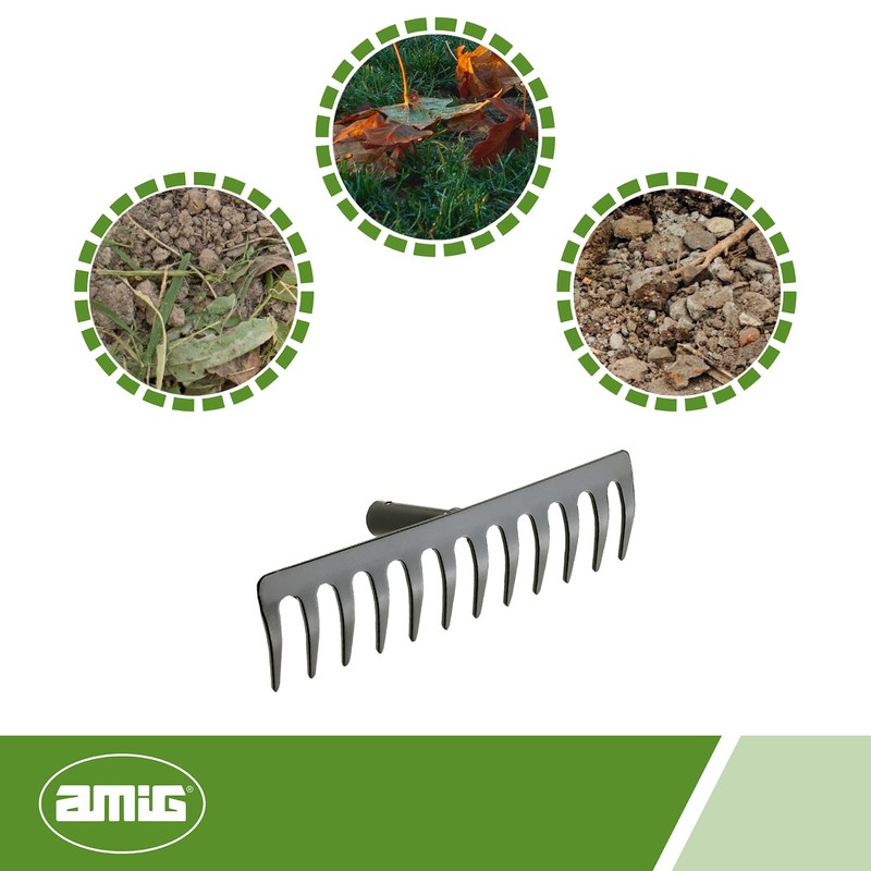 Amig - Garden Rake | Steel Metal Rake with 12