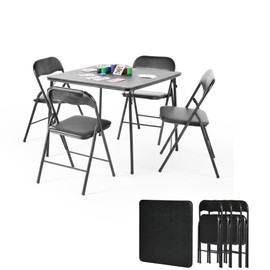 Homy Casa Folding Card Table – 33.9 Inch Square Metal Construction for Indoor & Outdoor Games and Recreation (5-Piece B)