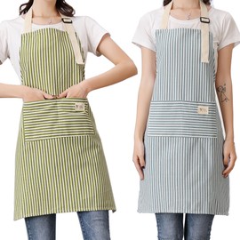 Lofekea Apron, 2 Pack Cooking Apron for Women with Pocket Adjustable Chef Aprons for Kitchen, Cooking, Baking (Blue/Green)