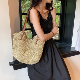 KARRESLY Straw Beach Tote Bag for Women Summer Woven Shoulder Handbags Large Straw Purse, Beige