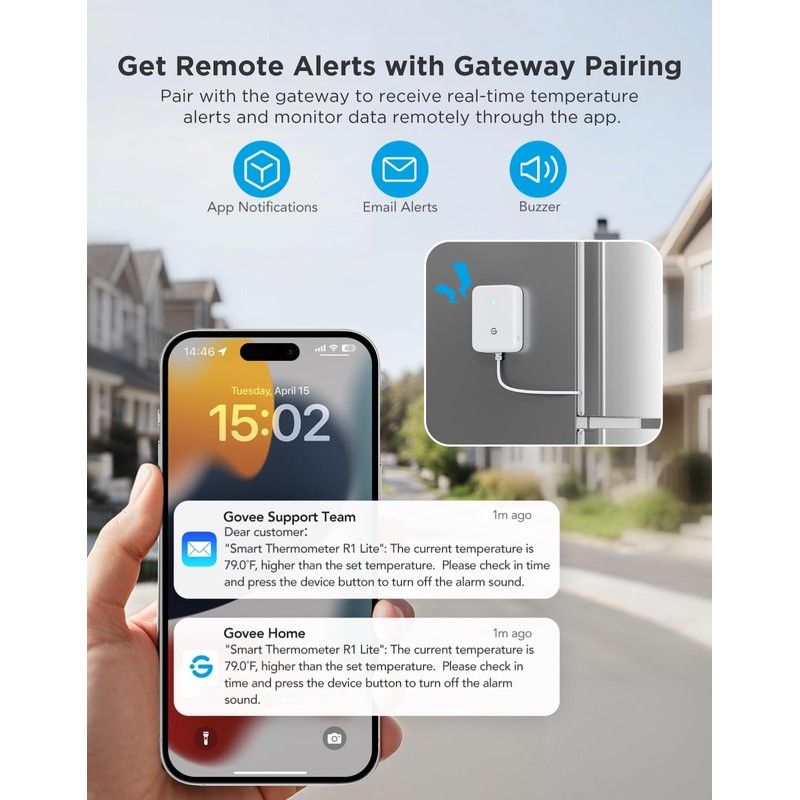 GoveeLife Refrigerator Freezer Thermometer 1 Pack, Bluetooth Temperature Sensor with