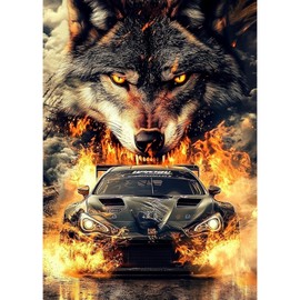 TOSTOG Diamond Painting Kits for Adults,Wolf Sports Car 5D DIY Diamond Art Kit Full Drill Diamond Crystal Rhinestone Arts and Crafts Picture for Home Wall Decor 30x40cm