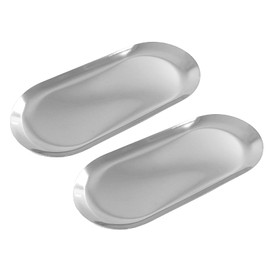 Hitefu 2 Pack Stainless Steel Decorative Tray, 7 Inch Long, Trinket Storage Tray Jewelry Dish Cosmetics Organizer for Bathroom Candle Perfume Serving Platter, Oval, Silver