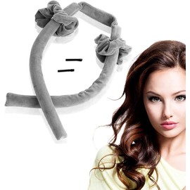 Rizador de pelo sin calor, diseño segmentado mejorado, diadema de rizos de seda sin calor para un sueño más cómodo durante la noche, cinta de seda para rizar el cabello con bandas de goma y clips (Ceniza)