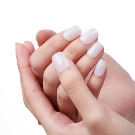 GLAMERMAID Pure White Press On Nails Extra Short Square, Handmade Jelly Soft Gel Nails Fake Nails kit, Natural Nails Manicure Kits Stick Glue on Nail for Women Reusable Acrylic Stick on False Nail