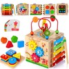 HELLOWOOD 8-in-1 Wooden Activity Cube for Kids, Sorting & Stacking