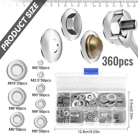Flat Washers, 360 Pieces Washers 8 Sizes Stainless Steel Flat and Lock Washers Assortment Set for Screws, Bolts, Home Decoration Repair (M2 M2.5 M3 M4 M5 M6 M8 M10)