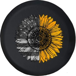 Funny Spare Tire Wheel Cover for Camper SUV Trailer Truck RV JP Thick PVC Leather | Vintage American Flag Sunflower for Girls Black 29 Inch