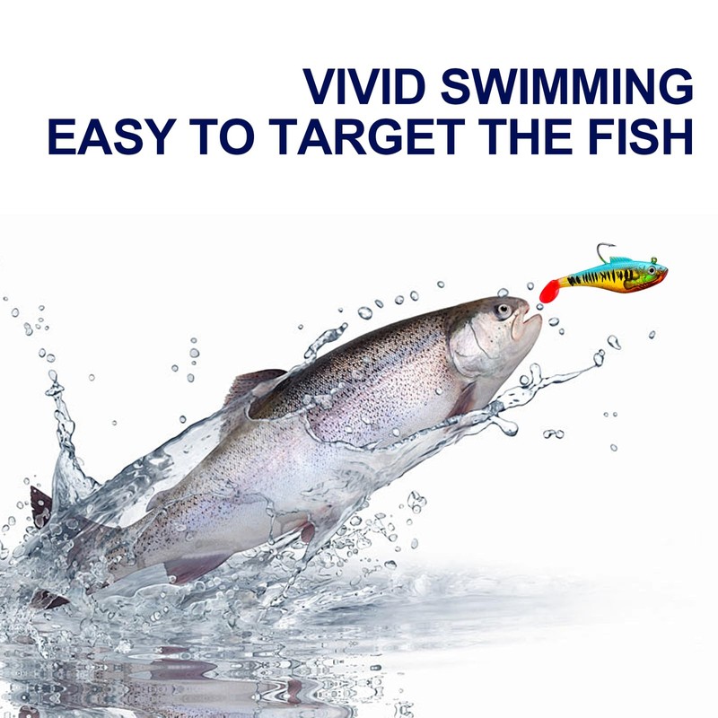 pclapora 5 Stück Gummifische Angelköder, Gummifische mit Jigkopf, Kunstköder Angelköder