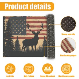 Forest Deer Bath Mat for Bathroom,United States Flag Washable Door Mat Absorbent Bath Rug Non-Slip Floor Rug Carpets,for Kitchen Bedroom Indoor