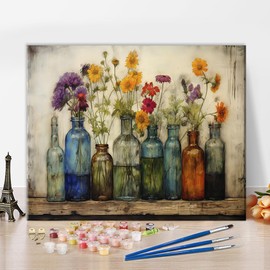 TUMOVO Abstract Paint by Numbers for Adults Flowers Bottles Vintage DIY Adult Paint by Number Kits on Canvas Rustic Sign Watercolour Draw Painting by Numbers Oil Painting Art Crafts 16x20 in