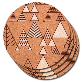 Go4Cork Cork Round Placemat Christmas Themed with Trees, Pack of 4 (29 cm Diameter) | Heat Resistant, Reusable, Easy to Clean