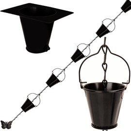 9FT Wrought Iron Rain Chain Set with 1 Adapter,Rain Chains for Outside with Rain Chain 16 Cup and Decorative Butterfly (Black)
