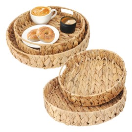 kukmakri 4 PCS Round Wicker Baskets, 11 and 13 Inch Ensemble of Handmade Wicker Tray, Countertop Fruit Baskets - Round Woven Tray for Decor and Functionality in Home & Kitchen
