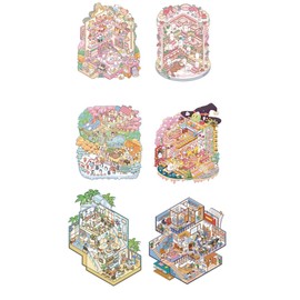 6 Sets Large Size DIY 3D Sticker Scene Collection Book for Kids Adults DIY 3D House Stickers Book Miniature Scene Stickers Therapy for Adult Relief Stress Pass The Time Birthday Gift
