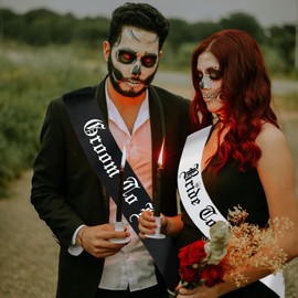 JXYCBZYing Bride to Be Sash and Groom to Be Sash, 2 Pcs Funny Bachelorette Sashes for Bridal Shower Hen Party Wedding Engagement Party Decorations Lucky Mr & Future Mrs Gifts (Black, White)