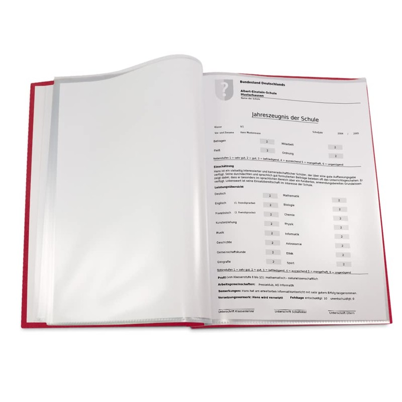 Handmade Certificate Folder in Red Leather Look with Embossed Print
