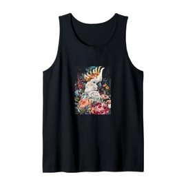Moody Maximalist Cockatoo with Vintage Floral Bird Artwork Tank Top