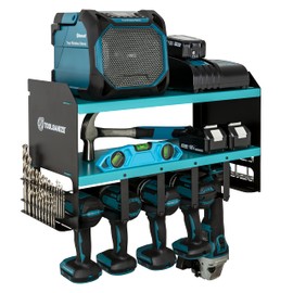 Toolganize Power Tool Organizer & Storage Wall Mount - Heavy Duty Metal Drill Holder & Cordless Tool Organizers Chest Rack - Premium Garage Utility Shelf & Pegboard Shed Workshop Shelving - Blue